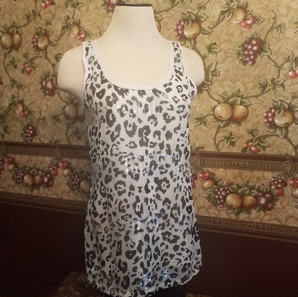 Express Sequin Striped Leopard Print Tank Top sz M - Picture 8 of 8